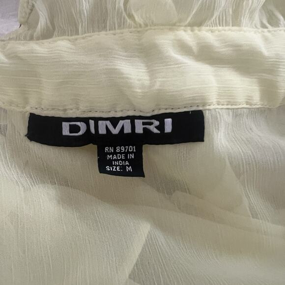 Dimri Y2K Yellow Ruffled Button Front Blouse Satin Tie Sash Size Medium Sheer - Picture 8 of 11